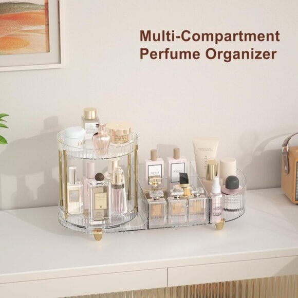 New Rotating Makeup Organizer Tray, 5-Compartment Vanity & Skincare Storage - Picture 6 of 7